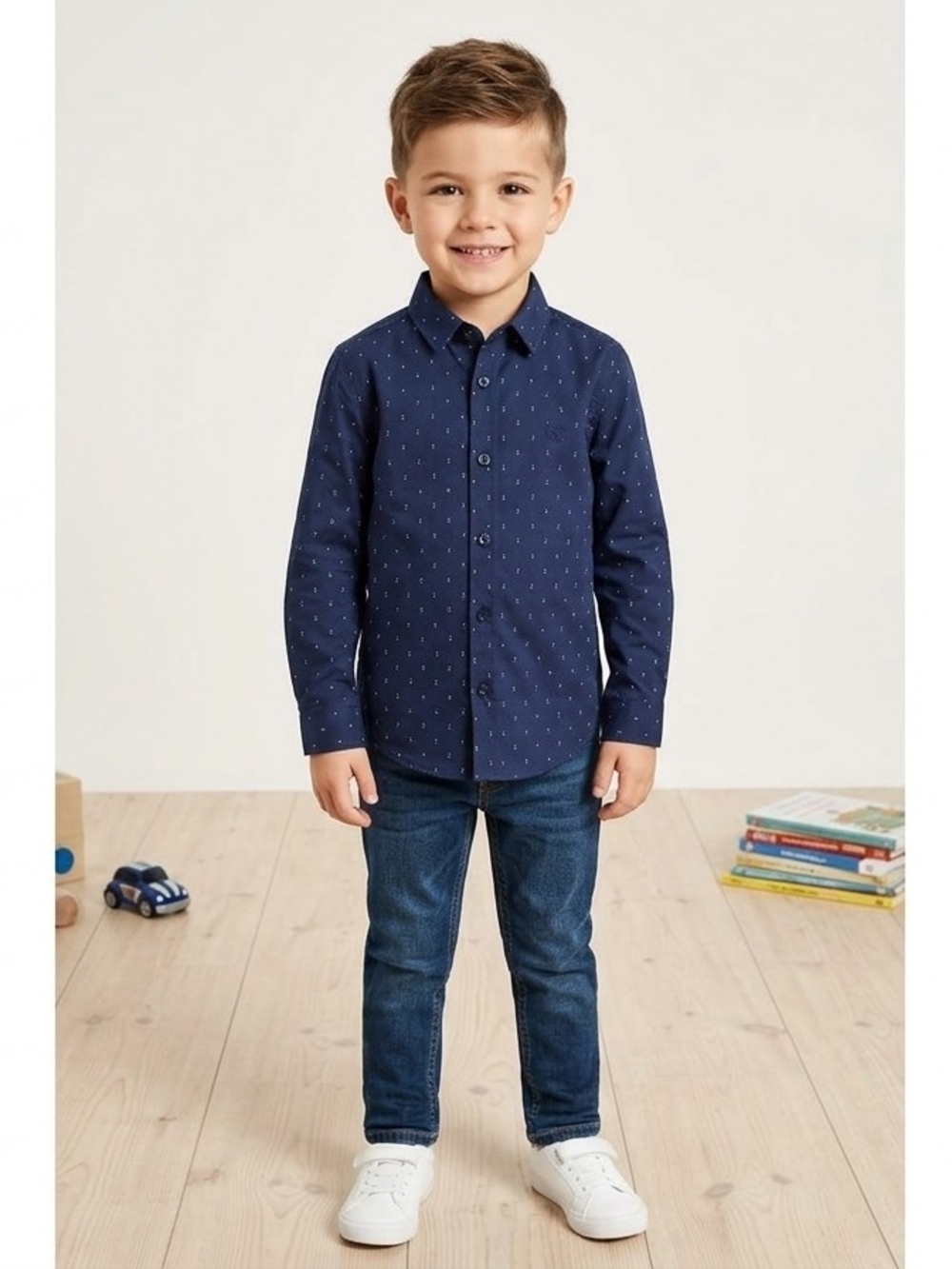 Primark Navy Blue Long-Sleeve Button-Down Shirt for Kids
